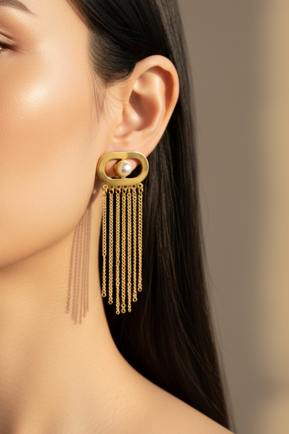 Golden Pearl Chain Drop Earrings