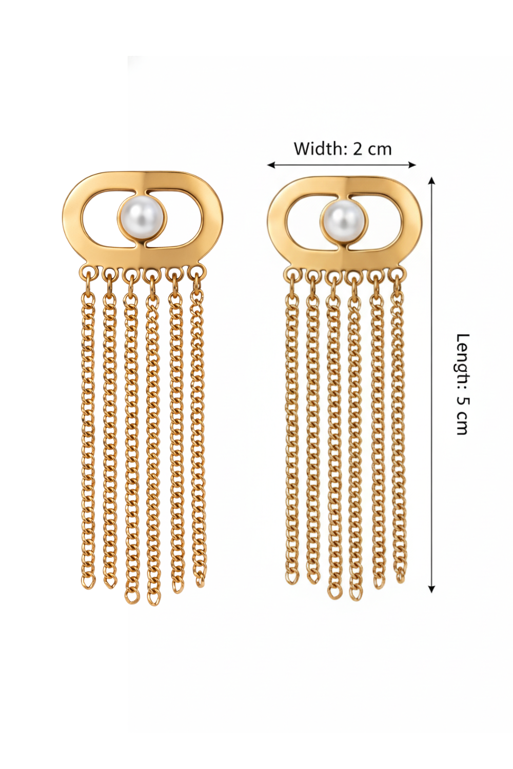 Golden Pearl Chain Drop Earrings