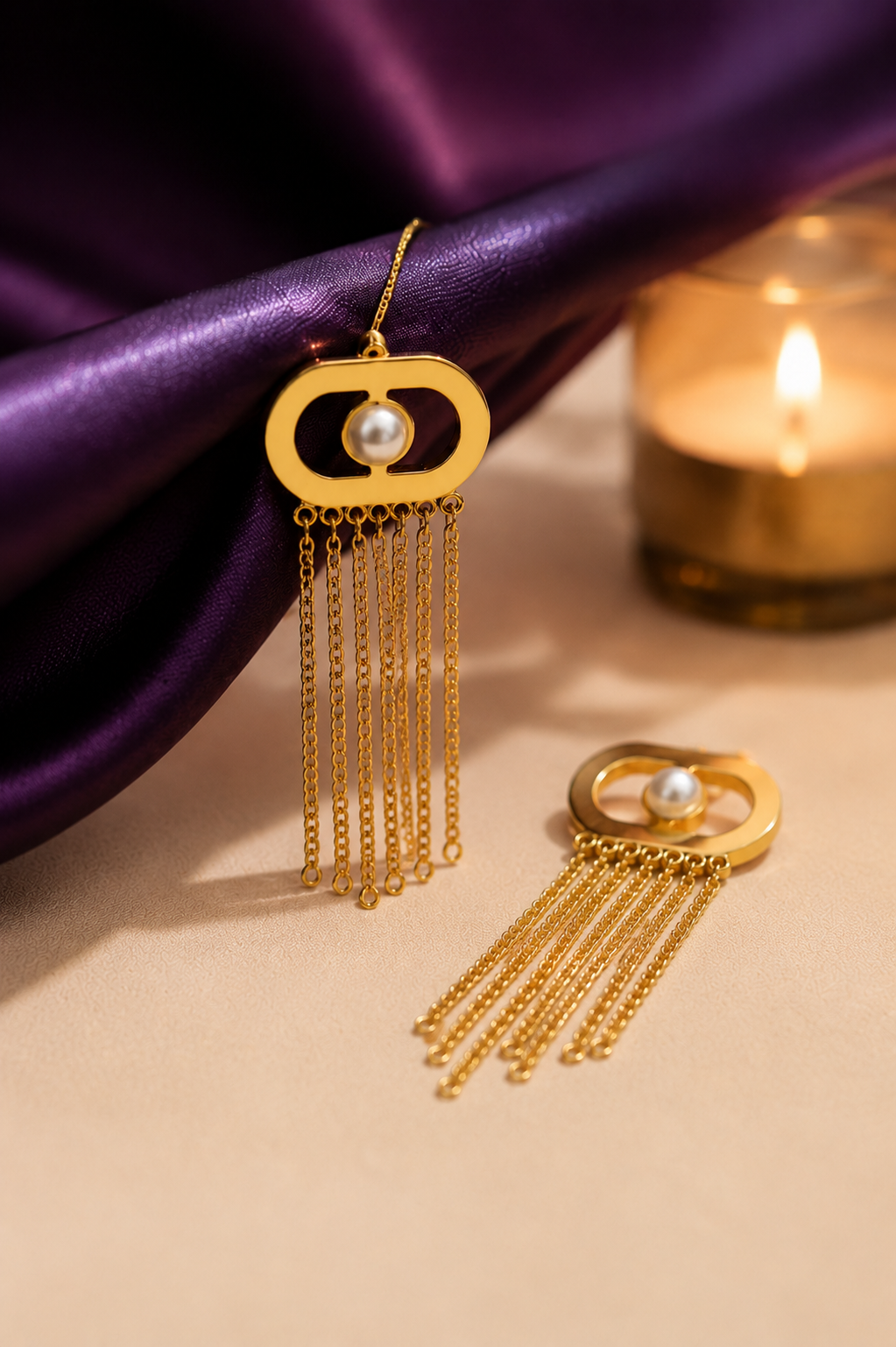 Golden Pearl Chain Drop Earrings