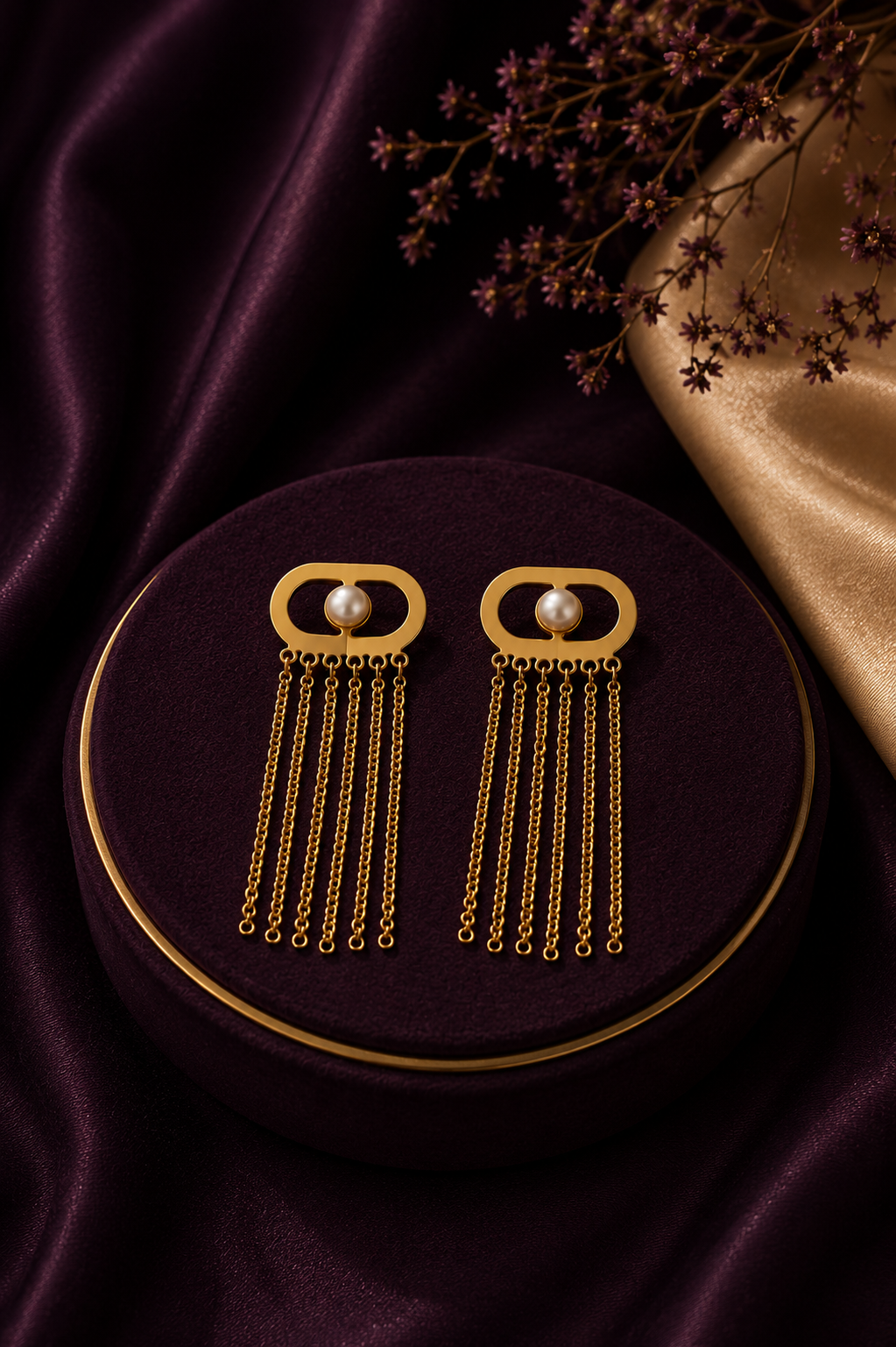 Golden Pearl Chain Drop Earrings
